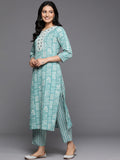 Varanga Women Blue Printed Round Neck Embroidered Kurta Paired With Bottom And Dupatta