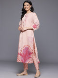 Varanga Women Peach Sciffli Kurta Paired With Tonal Bottom And Printed Dupatta