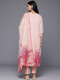 Varanga Women Peach Sciffli Kurta Paired With Tonal Bottom And Printed Dupatta