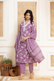 Varanga Women Purple Printed V Neck Kurta Paired With Bottom & Dupatta