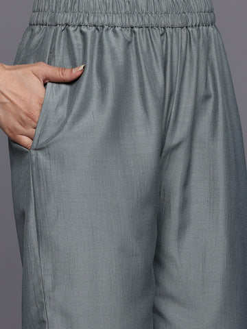 Varanga Women Grey Zari Embroidered Sequins Embellished Kurta With Bottom And Dupatta