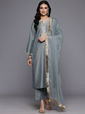 Varanga Women Grey Zari Embroidered Sequins Embellished Kurta With Bottom And Dupatta