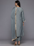 Varanga Women Grey Zari Embroidered Sequins Embellished Kurta With Bottom And Dupatta