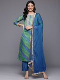 Varanga Women  Blue Bandhani Printed Zari Embroidered Kurta  Paired With Bottom And Dupatta