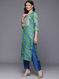 Varanga Women  Blue Bandhani Printed Zari Embroidered Kurta  Paired With Bottom And Dupatta