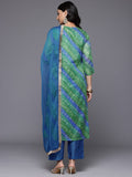 Varanga Women  Blue Bandhani Printed Zari Embroidered Kurta  Paired With Bottom And Dupatta