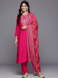 Varanga Women Pink Round Neck Gota And Mirror Embroidered Kurta With Bottom And Printed Dupatta