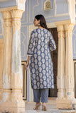 Varanga Women Grey Round Neck Straight Kurta With Bottom And Dupatta