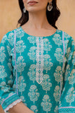 Varanga Women Green Round Neck Straight Kurta With Bottom And Dupatta