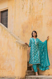 Varanga Women Green Round Neck Straight Kurta With Bottom And Dupatta