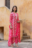 Varanga Women Pink Round Neck Straight Kurta With Bottom And Dupatta