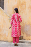 Varanga Women Pink Round Neck Straight Kurta With Bottom And Dupatta