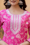 Varanga Women Pink Printed Round Neck Straight Kurta With Bottom And Dupatta