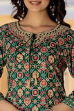 Varanga Women Green Printed Round Neck Straight Kurta With Bottom And Dupatta