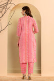 Varanga Women Pink Printed Round Neck Straight Kurta Paired With Bottom And Dupatta