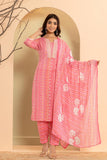 Varanga Women Pink Printed Round Neck Straight Kurta Paired With Bottom And Dupatta