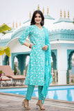 Varanga Women Blue V Neck Embroidered Kurta Paired With Printed Bottom And Dupatta