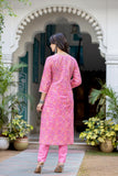 Varanga Women Printed Pink V Neck Embroidered Kurta With Printed Bottom And Dupatta