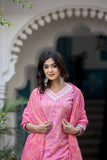 Varanga Women Printed Pink V Neck Embroidered Kurta With Printed Bottom And Dupatta