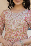 Varanga Women Pink Round Neck Floral Printed  Embroidered Kurta Paired With Bottom And  Dupatta