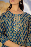 Varanga Women Printed Blue Round Neck Kurta With Printed Bottom And Dupatta