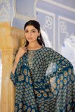 Varanga Women Printed Blue Round Neck Kurta With Printed Bottom And Dupatta