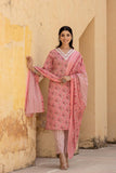 Varanga Women Pink Embroidered V Neck Kurta With Printed Bottom And Dupatta