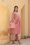 Varanga Women Pink Embroidered V Neck Kurta With Printed Bottom And Dupatta