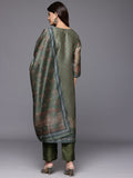 Varanga Women Olive Floral Printed Sequin Embellished  Straight Kurta Paired With Bottom  And Dupatta