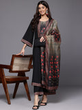 Varanga Women Black Floral Printed Embellished Anarkali Kurta Paired With Bottom And Printed Dupatta