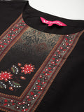 Varanga Women Black Floral Printed Embellished Anarkali Kurta Paired With Bottom And Printed Dupatta