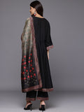 Varanga Women Black Floral Printed Embellished Anarkali Kurta Paired With Bottom And Printed Dupatta