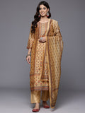 Varanga Women Mustard Floral Printed Yoke Embroidered  Straight Kurta Paired With Bottom & Dupatta