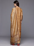 Varanga Women Mustard Floral Printed Yoke Embroidered  Straight Kurta Paired With Bottom & Dupatta