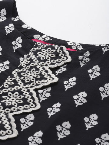 Varanga Women Black Printed Shiffly Work Kurta With Bottom And Dupatta