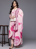 Varanga Women Peach Floral Printed  Thread Embroidered Kurta Paired  With Bottom And Dupatta