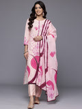 Varanga Women Peach Floral Printed  Thread Embroidered Kurta Paired  With Bottom And Dupatta