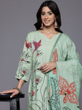 Varanga Women Sea Green Placment Design  Floral Printed Thread Embroidered Kurta  Paired With Bottom And Dupatta