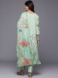 Varanga Women Sea Green Placment Design  Floral Printed Thread Embroidered Kurta  Paired With Bottom And Dupatta