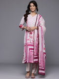 Varanga Women Pink Floral Printed  French Knot  Thread Embroidered Kurta With Bottom And Dupatta