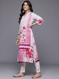 Varanga Women Pink Floral Printed  French Knot  Thread Embroidered Kurta With Bottom And Dupatta