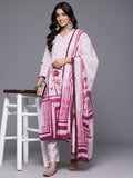 Varanga Women Pink Floral Printed  French Knot  Thread Embroidered Kurta With Bottom And Dupatta