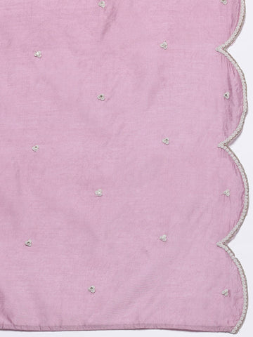 Varanga Women Mauve Floral Placement Design Thread Embroidered Kurta With Bottom And Dupatta