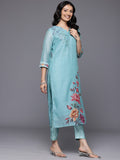 Varanga Women Blue Floral Printed Thread Embroidered Kurta  Paired With Bottom And Dupatta