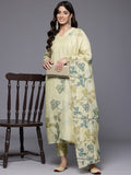 Varanga Women Olive  Floral Printed Thread Embroidered Kurta  Paired With Bottom And Dupatta