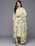 Varanga Women Olive  Floral Printed Thread Embroidered Kurta  Paired With Bottom And Dupatta