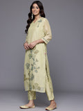 Varanga Women Olive  Floral Printed Thread Embroidered Kurta  Paired With Bottom And Dupatta