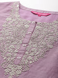 Varanga Women Mauve Round Neck Embroidered Kurta With Tonal Bottom And Dupatta