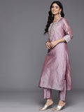 Varanga Women Mauve Round Neck Embroidered Kurta With Tonal Bottom And Dupatta