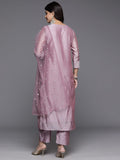 Varanga Women Mauve Round Neck Embroidered Kurta With Tonal Bottom And Dupatta